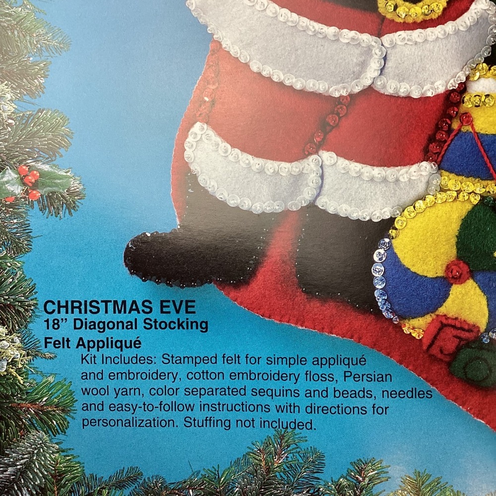 Vintage 1994 Bucilla New Christmas Eve Felt Stocking Kit 83114 Santa 18" - Picture 2 of 7